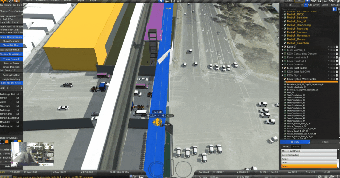 Example of live alignments using real-time urban planning software