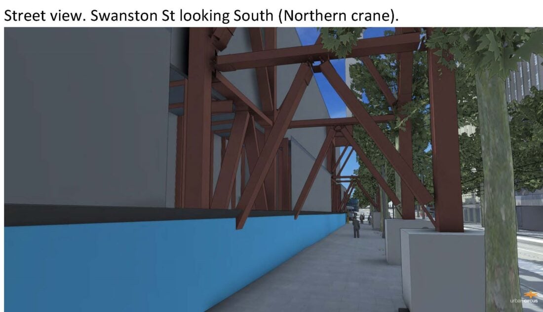 Urban CGI construction staging model perspective demonstration example of temporary works layout and views and urban interfaces