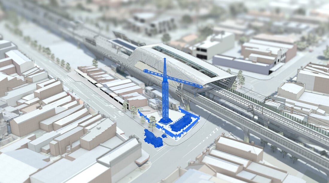 Building project planner organising position of crane on-site