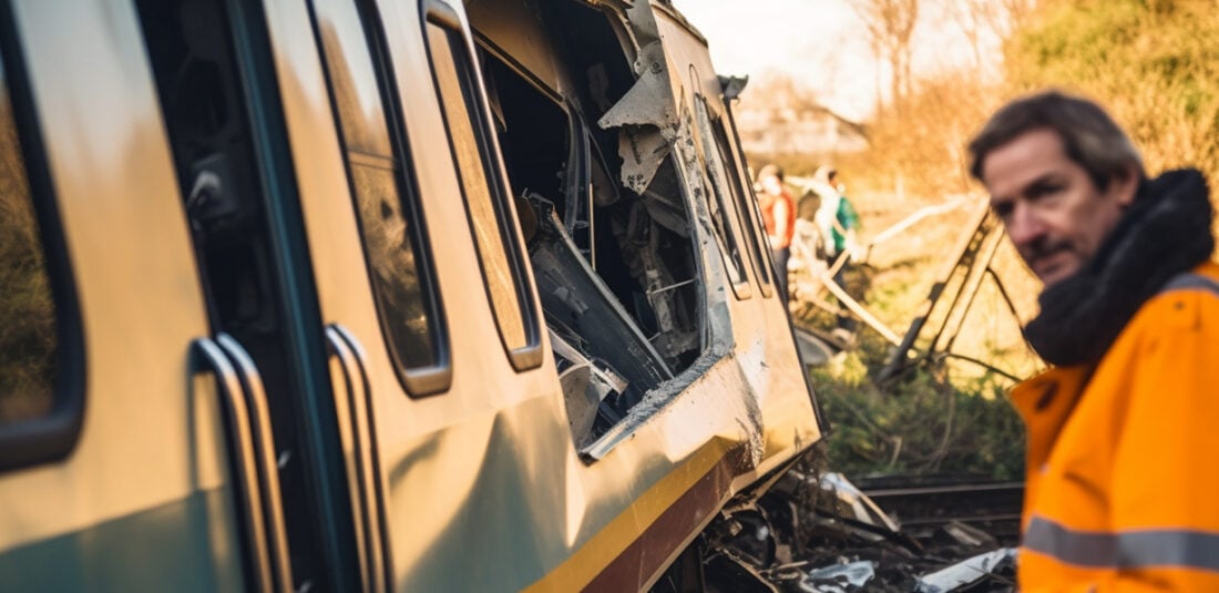 The damage of a head-on collision train crash in Australia