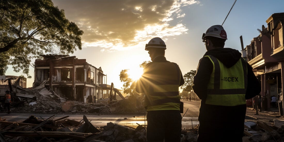 Disaster recovery leadership team survey the destruction